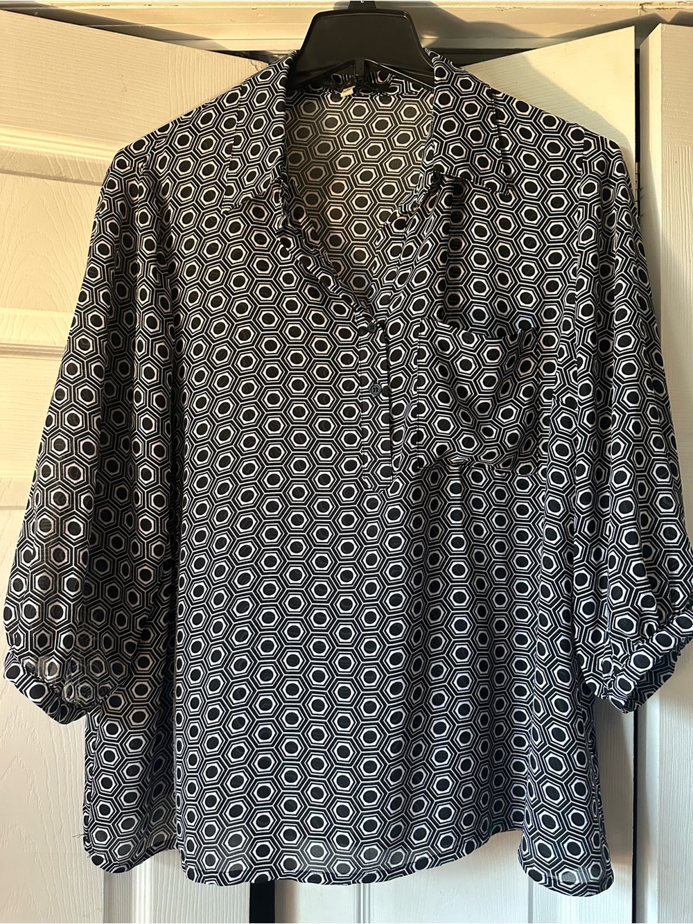 Rose & Olive Black and White Hexagon Print Blouse
